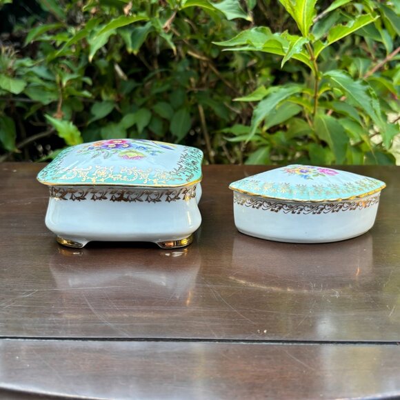 Pair of Vintage Porcelain Trinket Boxes German Pottery for Rings and Jewelry - Picture 6 of 16